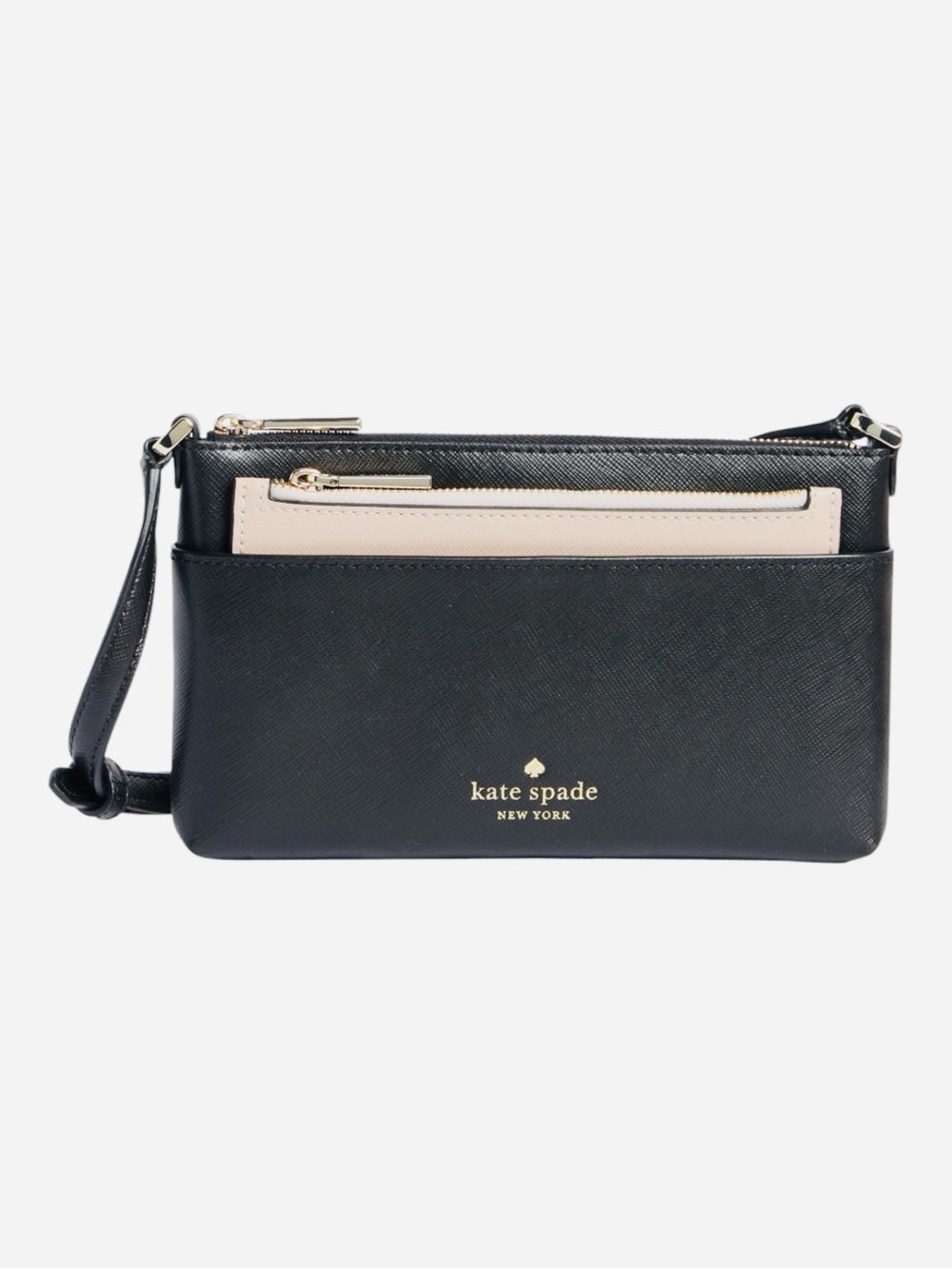 kate spade Black and Cream Crossbody Card Holder Wristlet